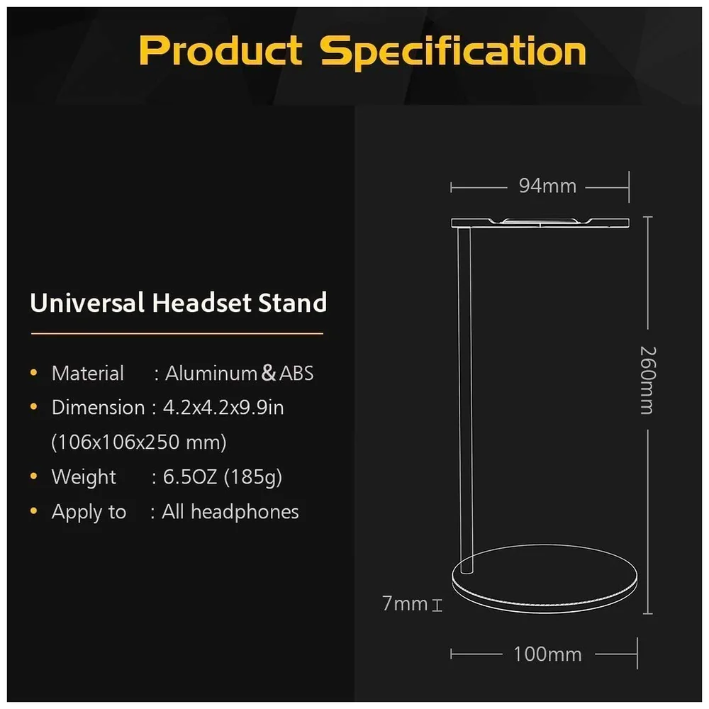 Headphone Stand Aluminium Bar Padded Headrest ABS Base Silver