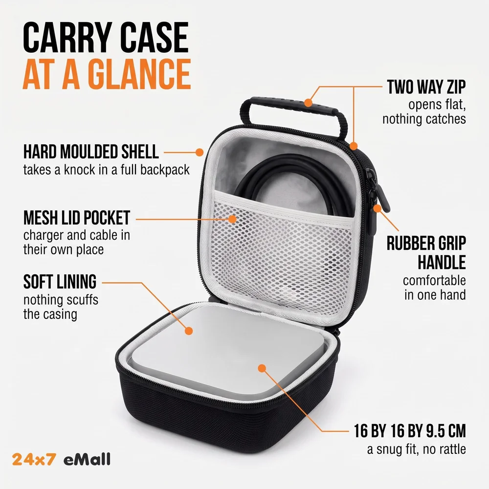 Hard Carry Case Compatible with Mac mini M4 Series Desktop Computer Hard Shell Carrying Case, Protective Travel Case Storage Bag- 16 Cm x 16 cm x 9.5 Cm EVA