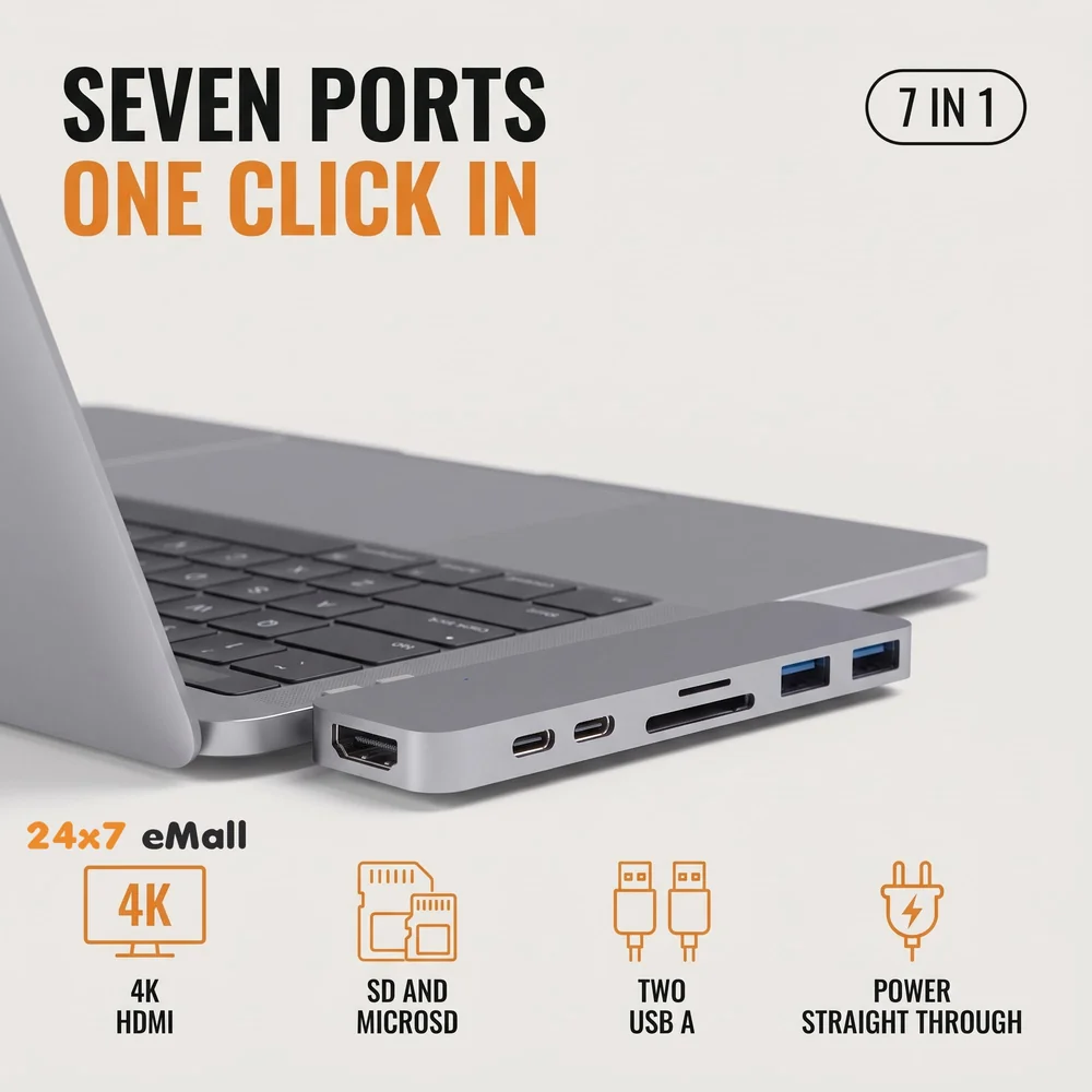 7-in-1 Combo Hub of 1 4K HDMI, 1 SD Memory Port and 2 Type C Ports for MacBook Pro 2016/2017, 12-inch (Space Grey)