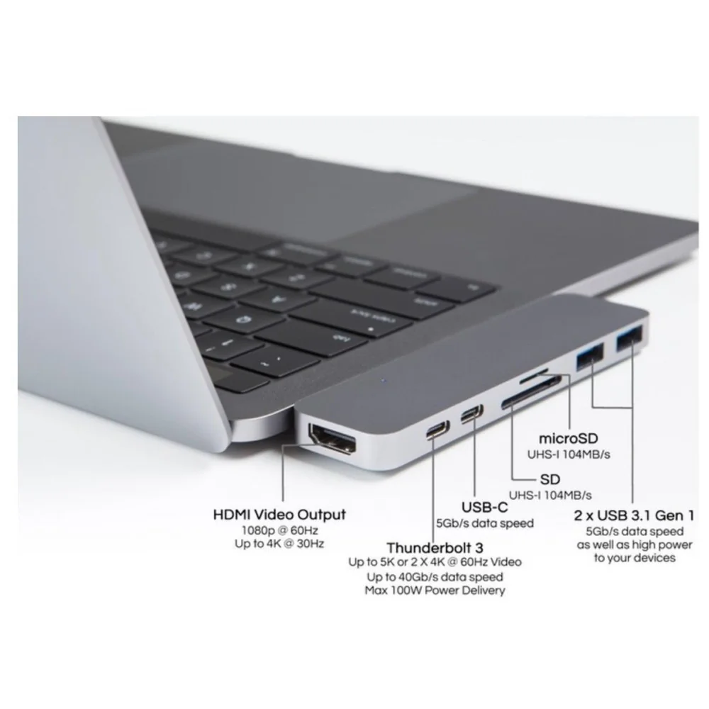 7-in-1 Combo Hub of 1 4K HDMI, 1 SD Memory Port and 2 Type C Ports for MacBook Pro 2016/2017, 12-inch (Space Grey)