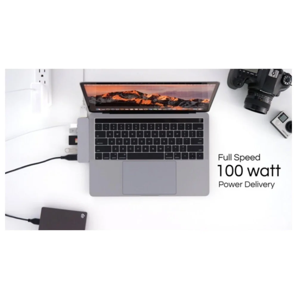 7-in-1 Combo Hub of 1 4K HDMI, 1 SD Memory Port and 2 Type C Ports for MacBook Pro 2016/2017, 12-inch (Space Grey)