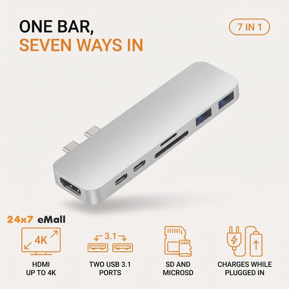 Ultra 7-In-1 USB 3.1 Type C Hub for Macbook Pro 2016/2017 (Silver)