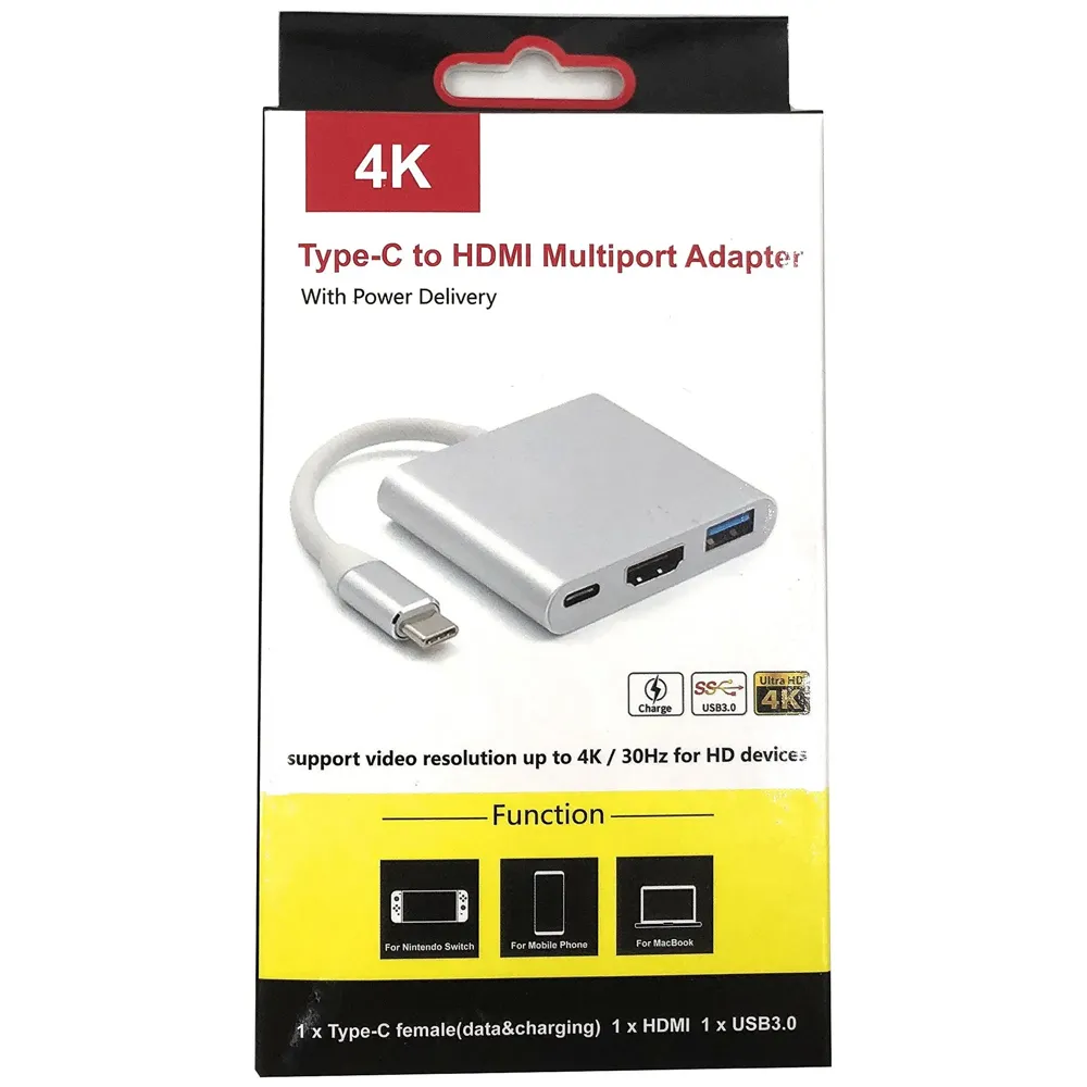 USB 3.1 Type C Hub For Macbook Pro 2016/2017 Touch Bar And Without Touch Bar, Macbook 12-Inch, (USB 3.0) 3 In 1 Combo Hub Includes 1 HDMI 4K Port, 1 USB 3.0 Port And 1 Type C Charging Port - Computer Accessories / USB Hubs~ High Speed Transfers (4K HDMI Space Grey)