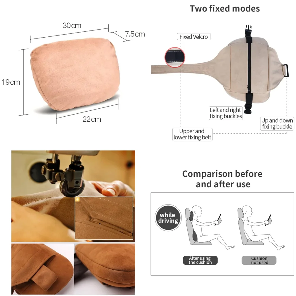 2pc Universal Car Soft Pillow Compatible with Mercedes Benz Maybach and All Other Cars Premium Suede Material Luxurious Headrest Ultra S Class Type Cushion Pack of 2 (Beige)