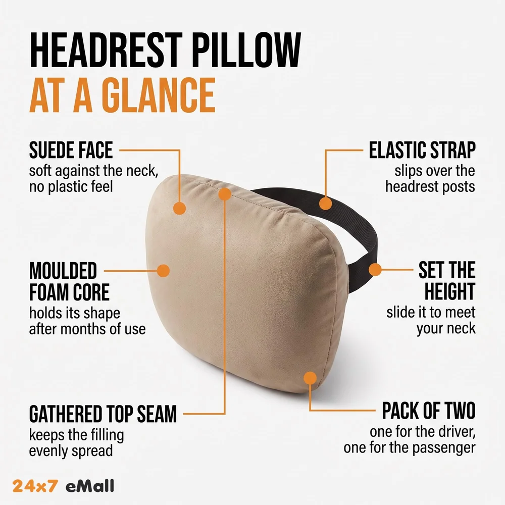 2pc Universal Car Soft Pillow Compatible with Mercedes Benz Maybach and All Other Cars Premium Suede Material Luxurious Headrest Ultra S Class Type Cushion Pack of 2 (Beige)