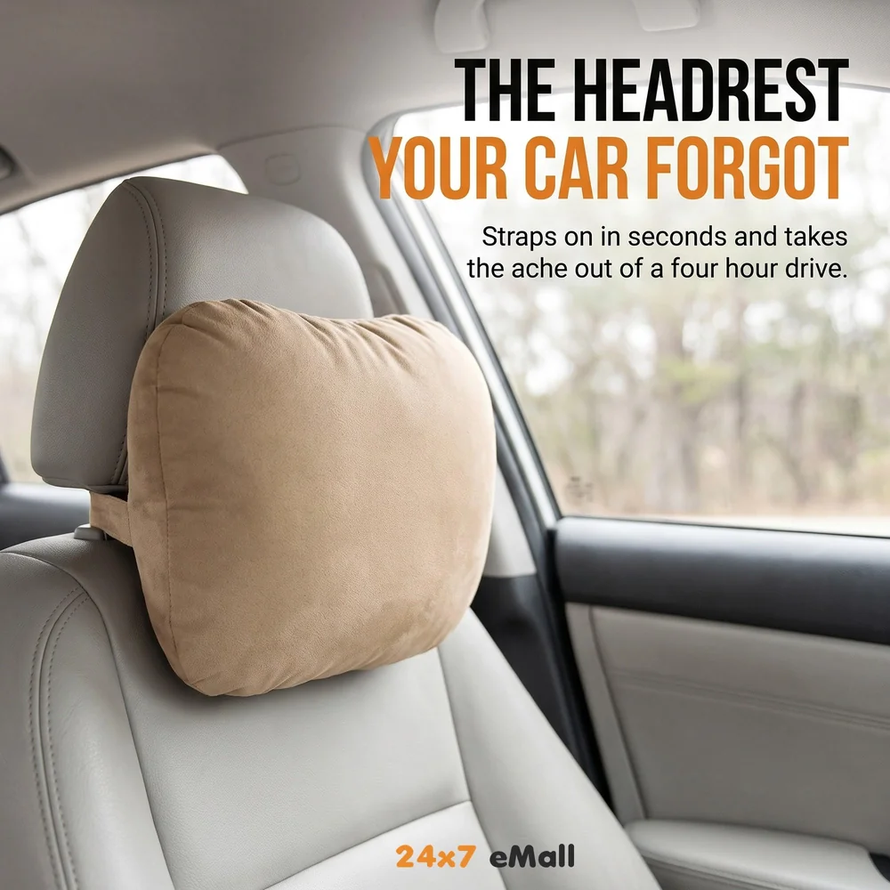 2pc Universal Car Soft Pillow Compatible with Mercedes Benz Maybach and All Other Cars Premium Suede Material Luxurious Headrest Ultra S Class Type Cushion Pack of 2 (Beige)