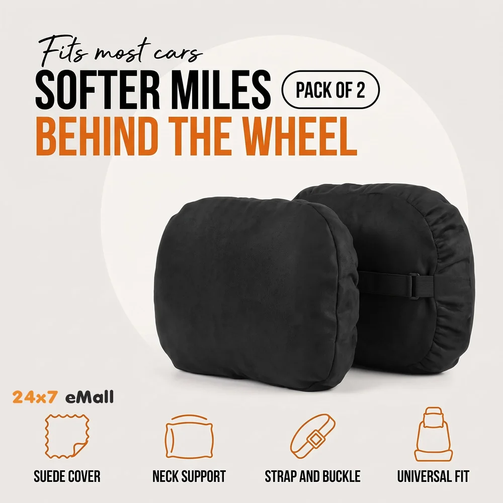2pc Universal Car Soft Pillow Compatible with Mercedes Benz Maybach and All Other Cars Premium Suede Material Luxurious Headrest Ultra S Class Type Cushion Pack of 2 (Black)