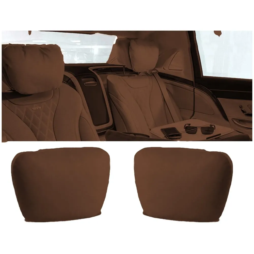 2pc Universal Car Headrest Ultra Soft Pillow Compatible with Mercedes Benz Maybach and All Other Cars Premium Suede Material Luxurious S Class Type Cushion Pack of 2 (Chocolate)