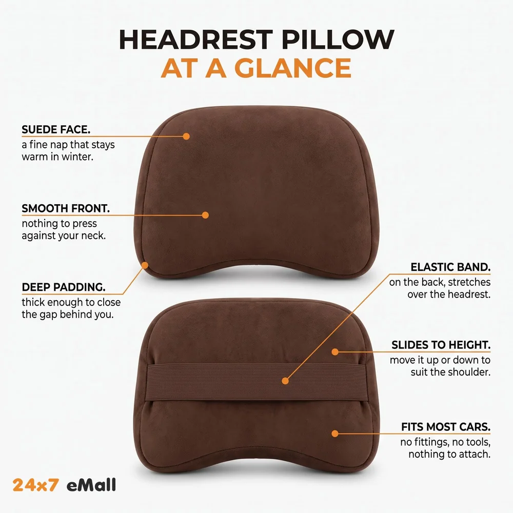 2pc Universal Car Headrest Ultra Soft Pillow Compatible with Mercedes Benz Maybach and All Other Cars Premium Suede Material Luxurious S Class Type Cushion Pack of 2 (Chocolate)