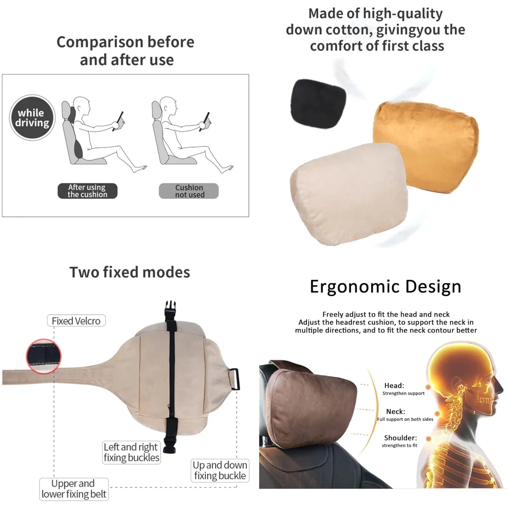 2pc Universal Car Headrest Ultra Soft Pillow Compatible with Mercedes Benz Maybach and All Other Cars Premium Suede Material Luxurious S Class Type Cushion Pack of 2 (Chocolate)