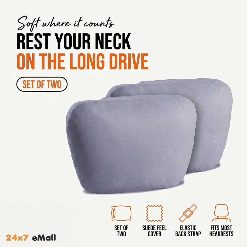2pc Universal Car Headrest Ultra Soft Pillow Compatible with Mercedes Benz Maybach and All Other Cars Premium Suede Material Luxurious S Class Type Cushion Pack of 2 (Dark Grey)