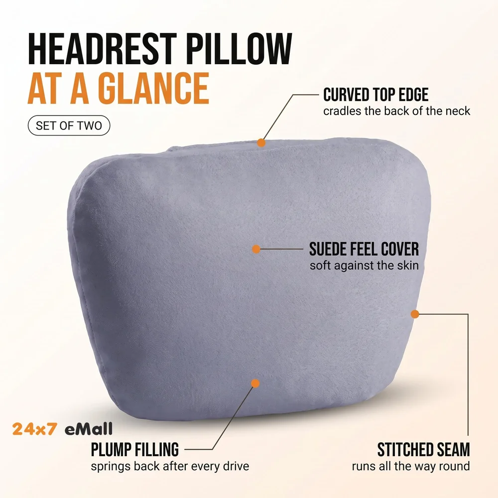 2pc Universal Car Headrest Ultra Soft Pillow Compatible with Mercedes Benz Maybach and All Other Cars Premium Suede Material Luxurious S Class Type Cushion Pack of 2 (Dark Grey)