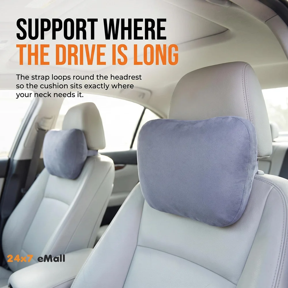 2pc Universal Car Headrest Ultra Soft Pillow Compatible with Mercedes Benz Maybach and All Other Cars Premium Suede Material Luxurious S Class Type Cushion Pack of 2 (Dark Grey)
