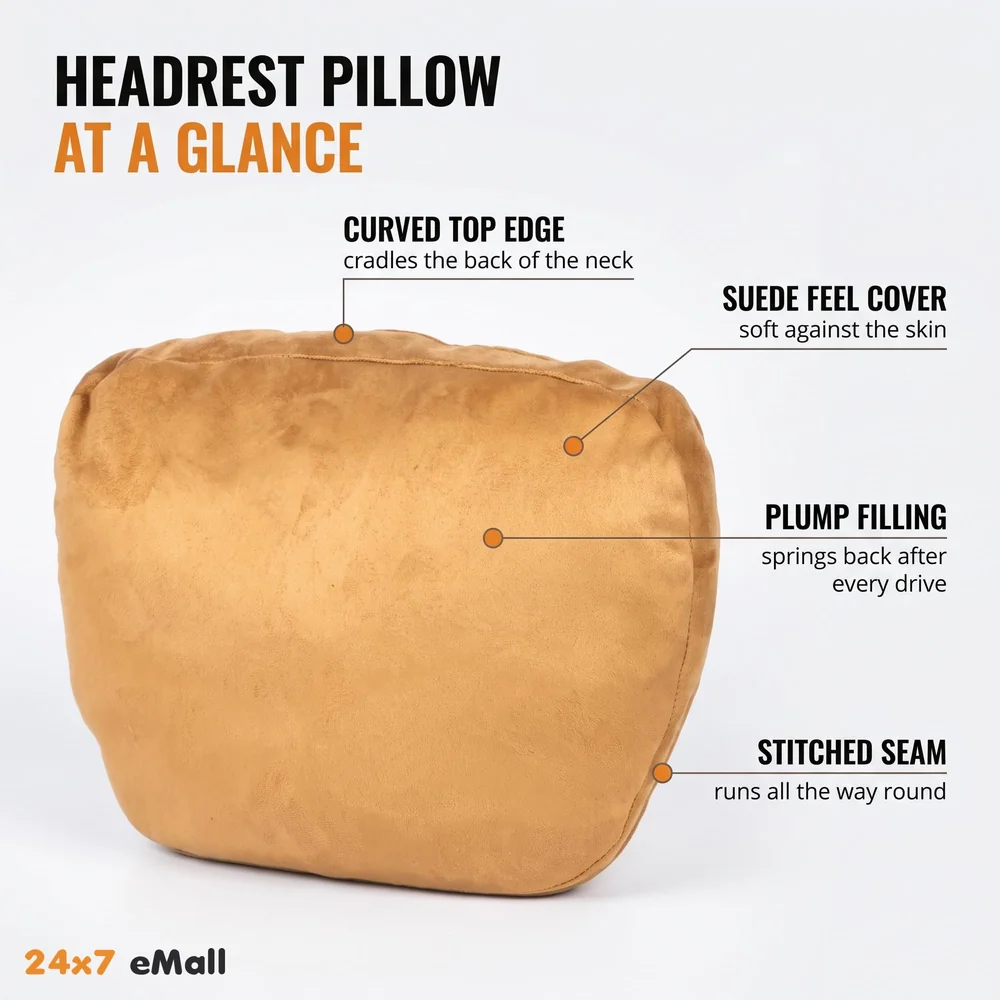 2pc Universal Car Soft Pillow Compatible with Mercedes Benz Maybach and All Other Cars Premium Suede Material Luxurious Headrest Ultra S Class Type Cushion Pack of 2 (Tan)