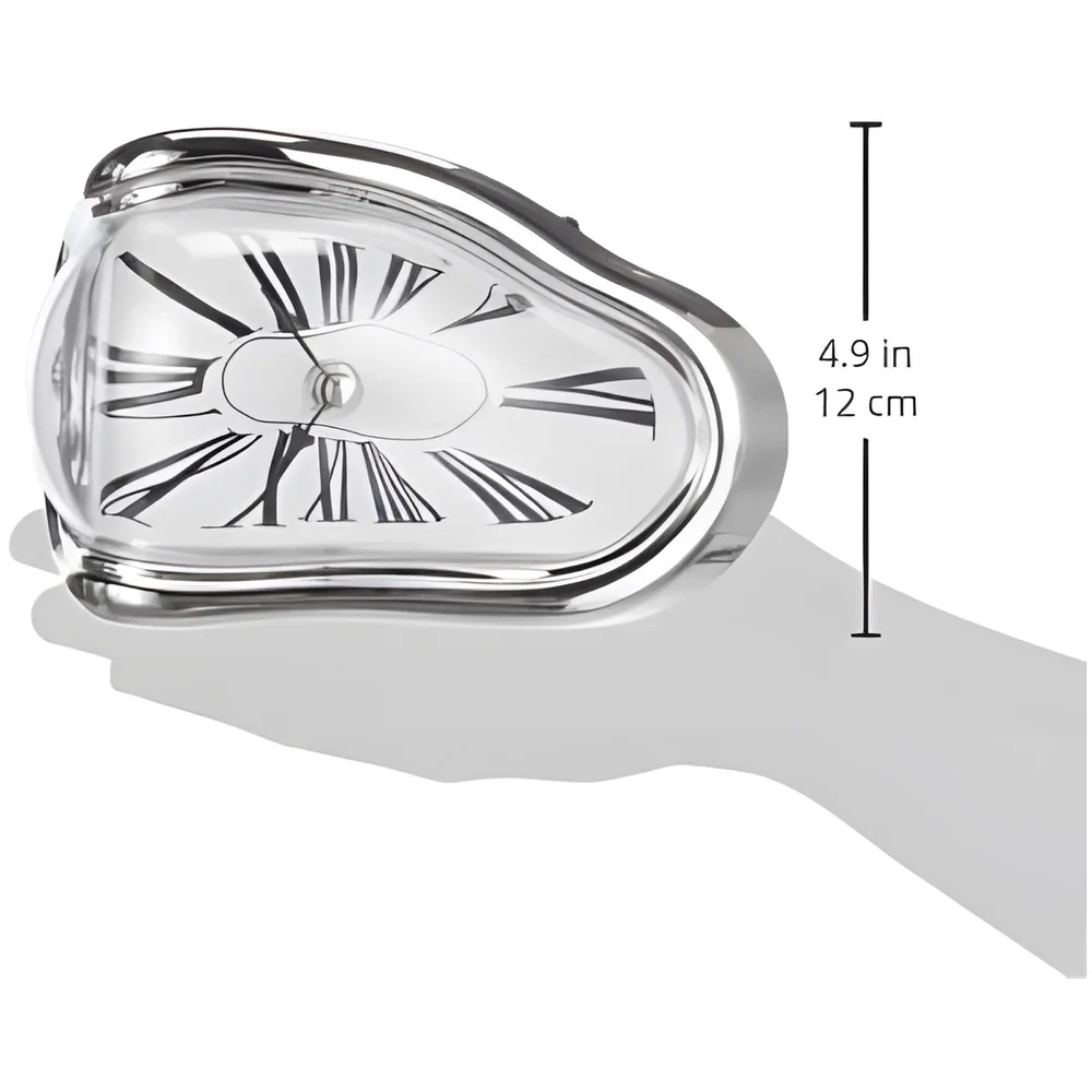 Melting Clock for Desk Shelf Home Decor Office Melted Design Decorative wall Clock - 4.5" W x 7" H - Silver - Analog Roman Numberics
