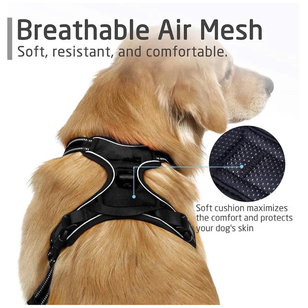 No Pull Dog Harness Mesh Breathable Adjustable Reflective Oxford Easy Control Comfortable Harness. (Black, L (18-26 Inch Girth))