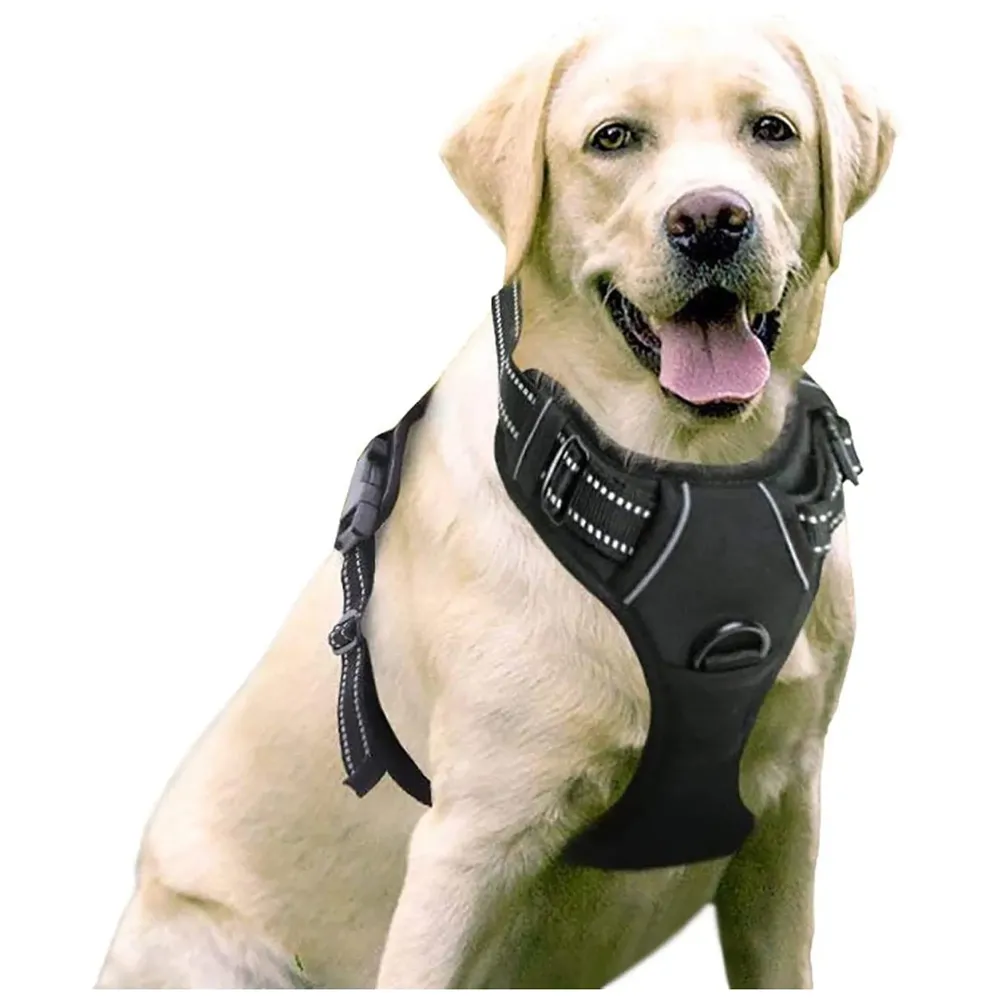 No Pull Dog Harness Mesh Breathable Adjustable Reflective Oxford Easy Control Comfortable Harness. (Black, L (18-26 Inch Girth))