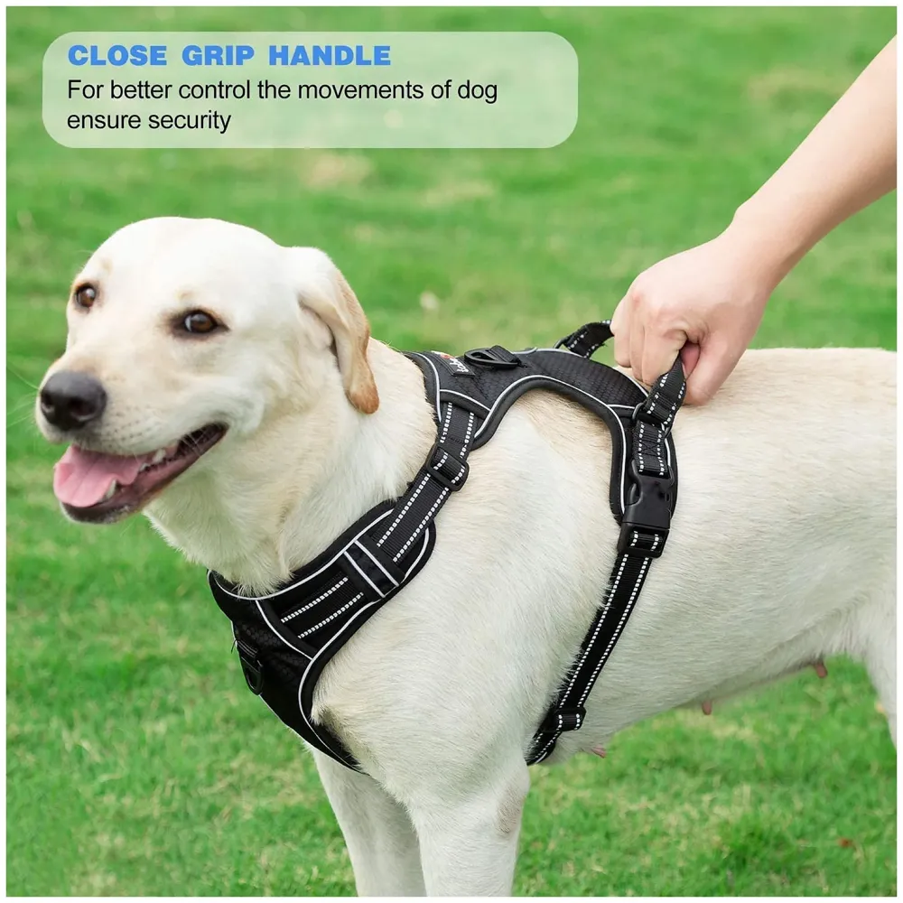No Pull Dog Harness Mesh Breathable Adjustable Reflective Oxford Easy Control Comfortable Harness. (Black, L (18-26 Inch Girth))