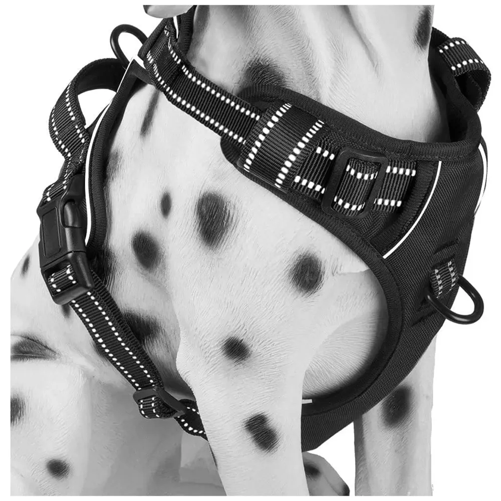 No Pull Dog Harness Mesh Breathable Adjustable Reflective Oxford Easy Control Comfortable Harness. (Black, Medium (15-21 Inch Girth))
