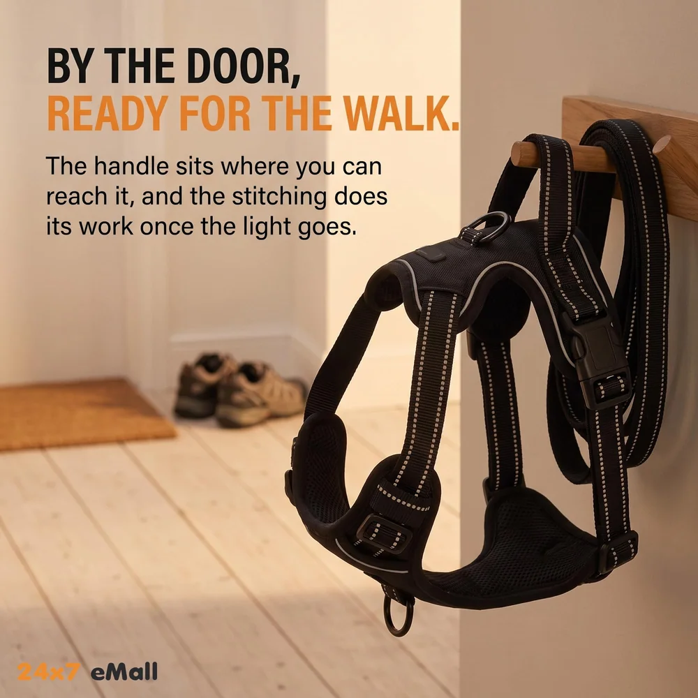 No Pull Dog Harness Mesh Breathable Adjustable Reflective Oxford Easy Control Comfortable Harness. (Black, Medium (15-21 Inch Girth))