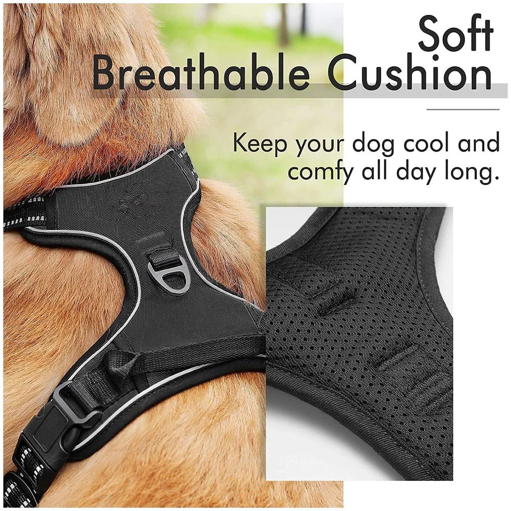 No Pull Dog Harness Mesh Breathable Adjustable Reflective Oxford Easy Control Comfortable Harness. (Black, Medium (15-21 Inch Girth))