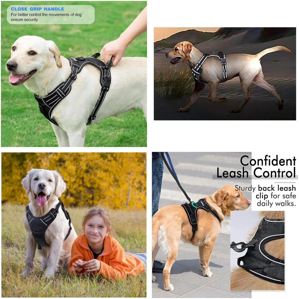 No Pull Dog Harness Mesh Breathable Adjustable Reflective Oxford Easy Control Comfortable Harness. (Black, Large (18-26 Inch Girth))