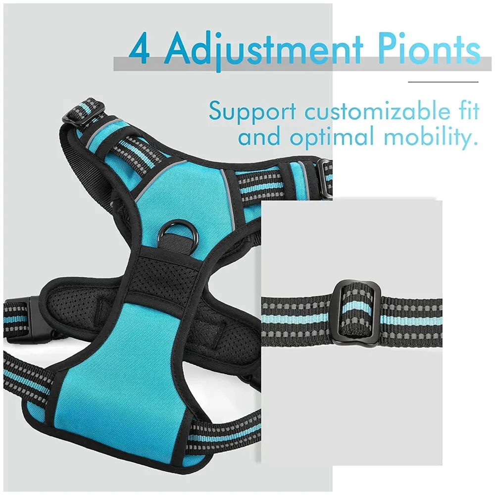 Blue No Pull Dog Harness Mesh Breathable Adjustable Reflective Oxford Easy Control Comfortable Harness. Large 18-26 Inch Girth