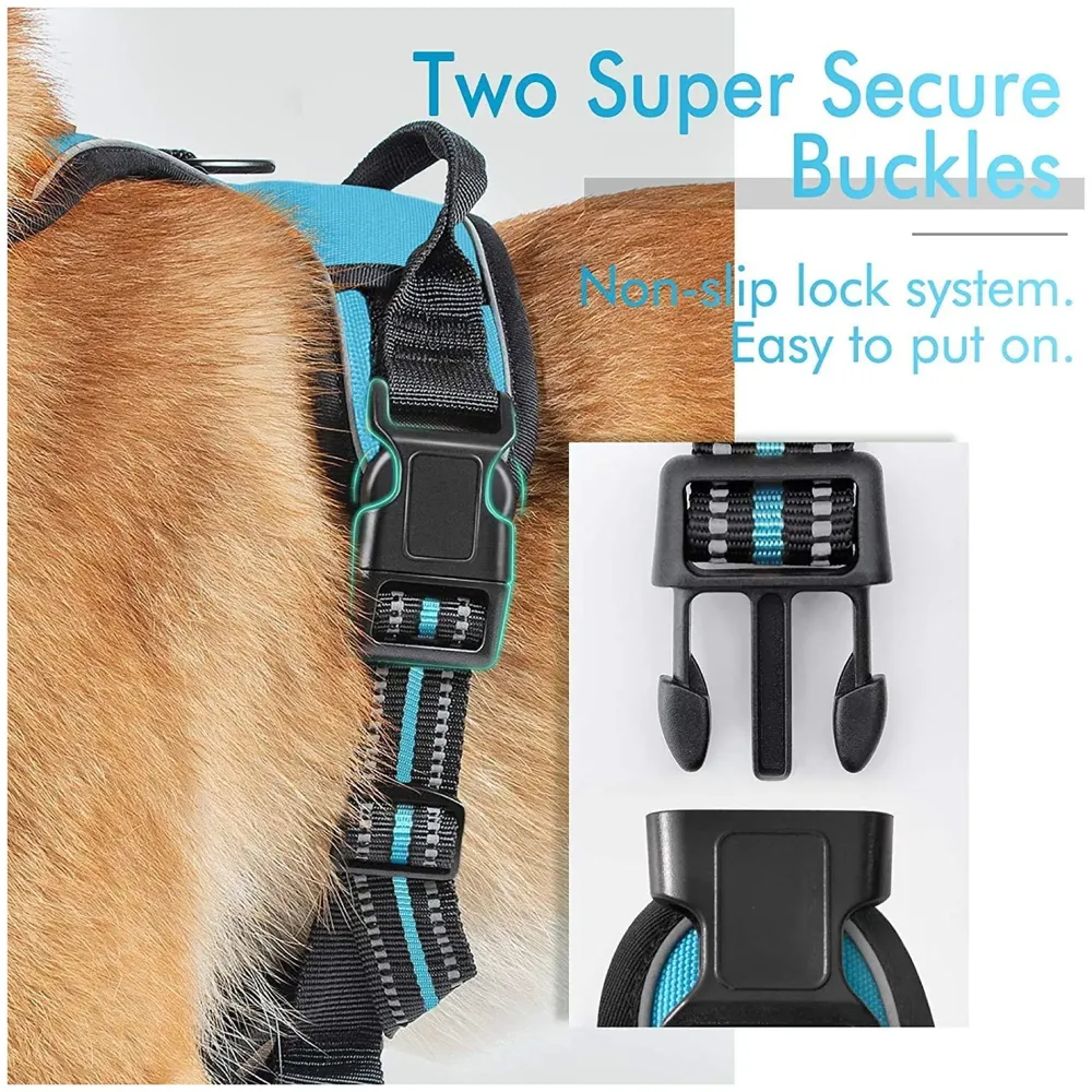 Blue No Pull Dog Harness Mesh Breathable Adjustable Reflective Oxford Easy Control Comfortable Harness. Large 18-26 Inch Girth