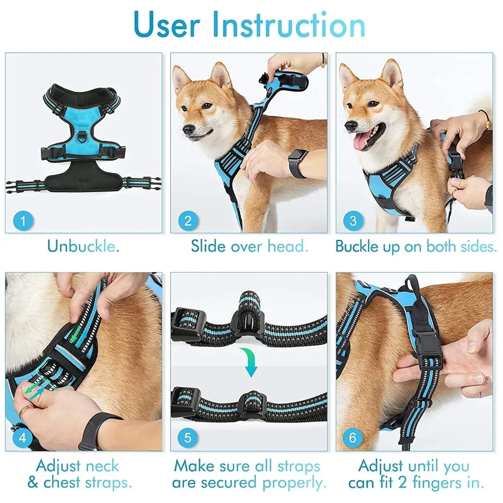 Blue No Pull Dog Harness Mesh Breathable Adjustable Reflective Oxford Easy Control Comfortable Harness. Large 18-26 Inch Girth