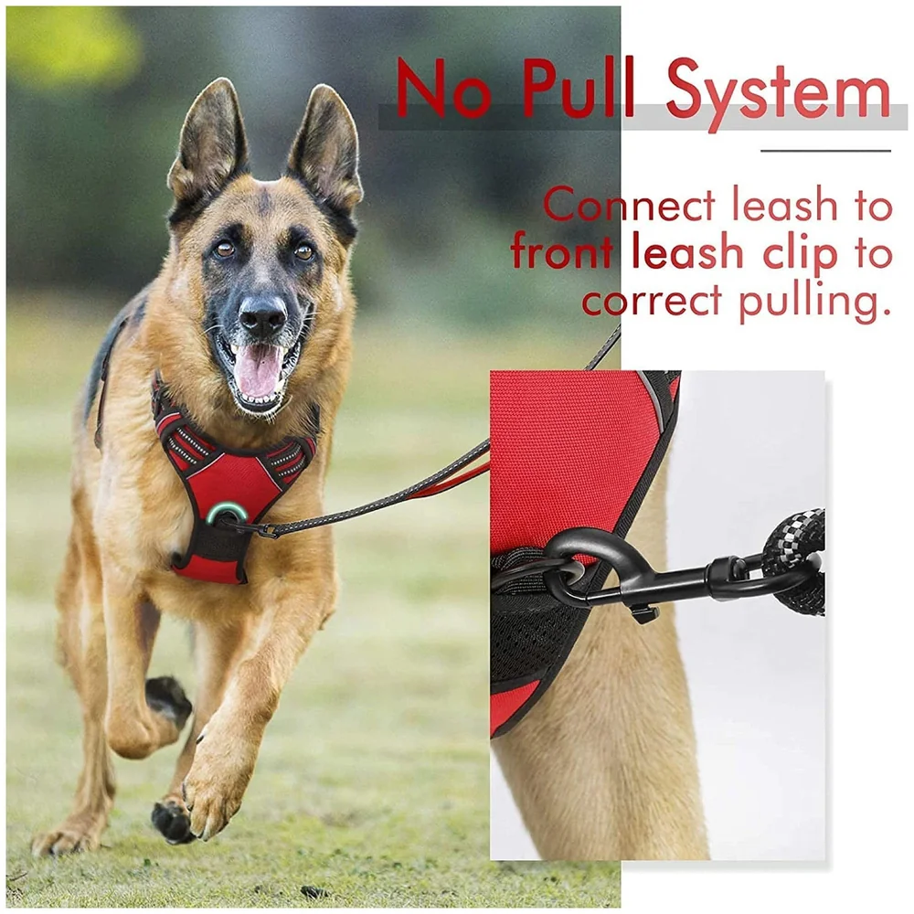 Red No Pull Dog Harness Mesh Breathable Adjustable Reflective Oxford Easy Control Comfortable Harness. Red Large 18-26 Inch Girth
