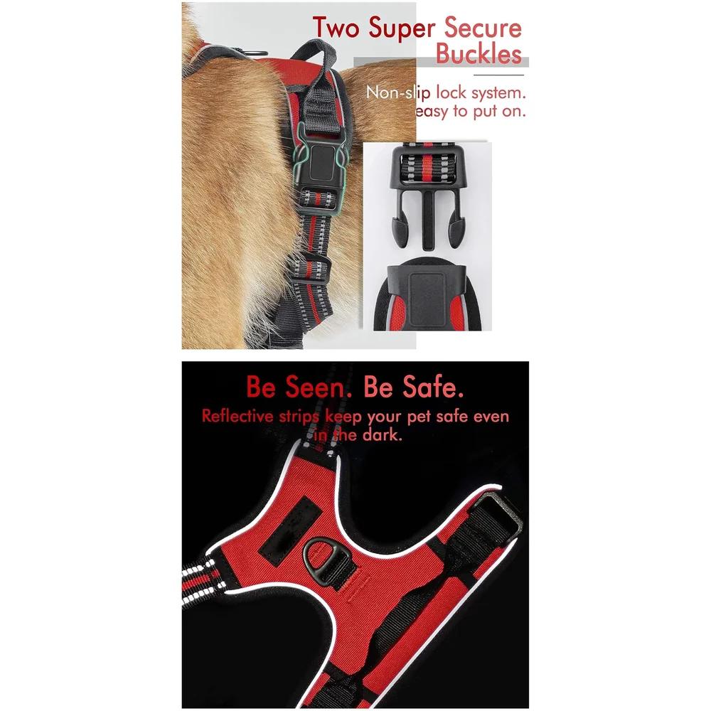 Red No Pull Dog Harness Mesh Breathable Adjustable Reflective Oxford Easy Control Comfortable Harness. Red Large 18-26 Inch Girth