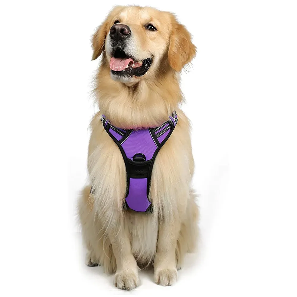Purple No Pull Dog Harness Mesh Breathable Adjustable Reflective Oxford Easy Control Comfortable Harness. Purple Large 18-26 Inch Girth
