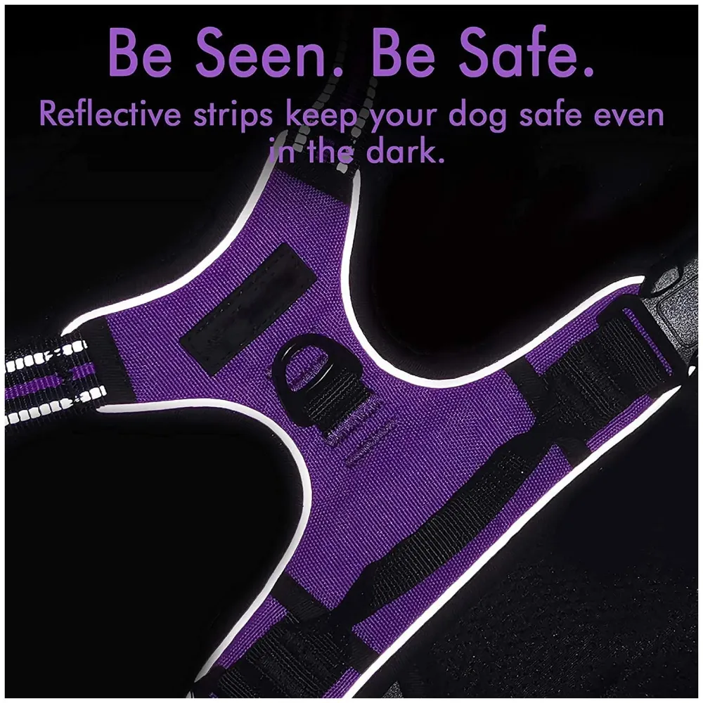 Purple No Pull Dog Harness Mesh Breathable Adjustable Reflective Oxford Easy Control Comfortable Harness. Purple Large 18-26 Inch Girth