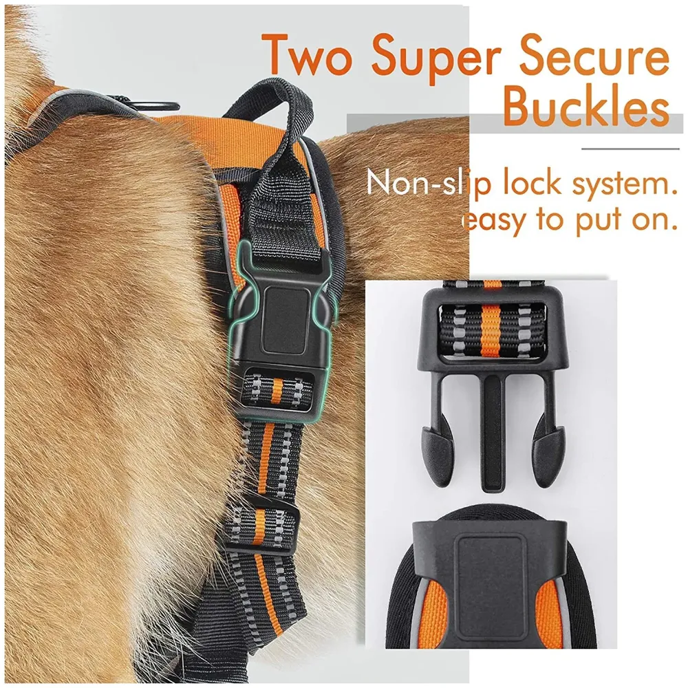 Orange No Pull Dog Harness Mesh Breathable Adjustable Reflective Oxford Easy Control Comfortable Harness. Large 18-26 Inch Girth