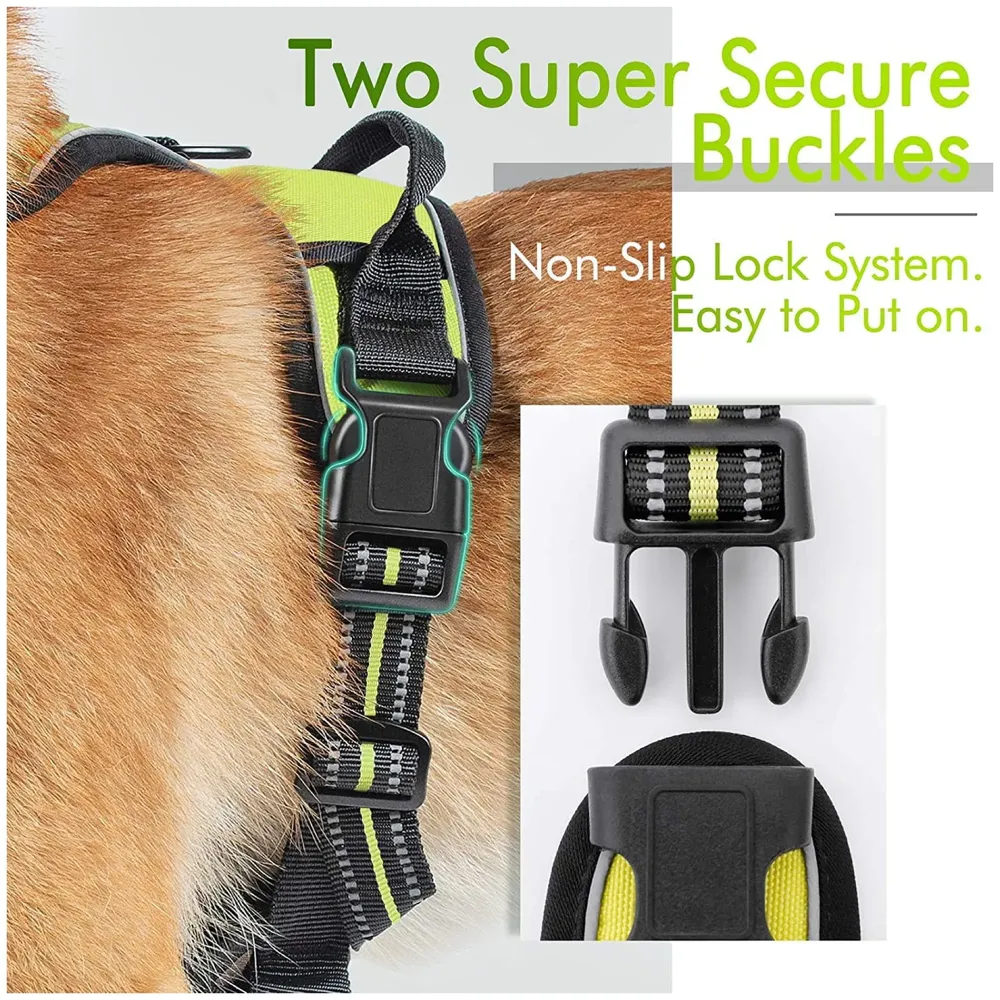 Green No Pull Dog Harness Mesh Breathable Adjustable Reflective Oxford Easy Control Comfortable Harness. Large 18-26 Inch Girth