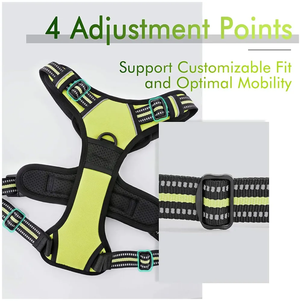 Combo Harness and Leash Green No Pull Dog Harness Mesh Breathable Adjustable Reflective Oxford Easy Control Comfortable Harness. Large 18-26 Inch Girth