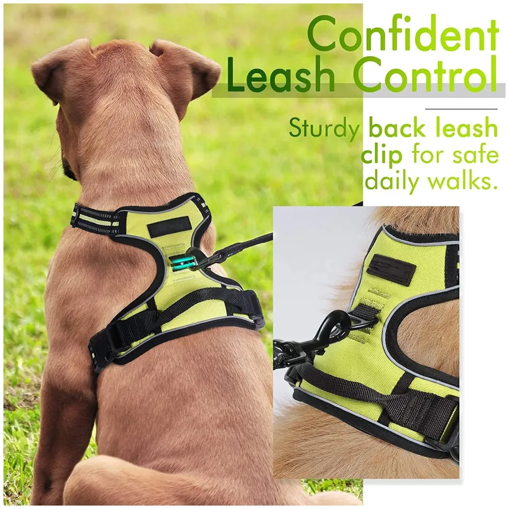 Harness and Leash Combo Green Dog Harness Mesh Breathable Adjustable Reflective Oxford Comfortable Harness. Large Dogs Like Labrador and Golden Retriever