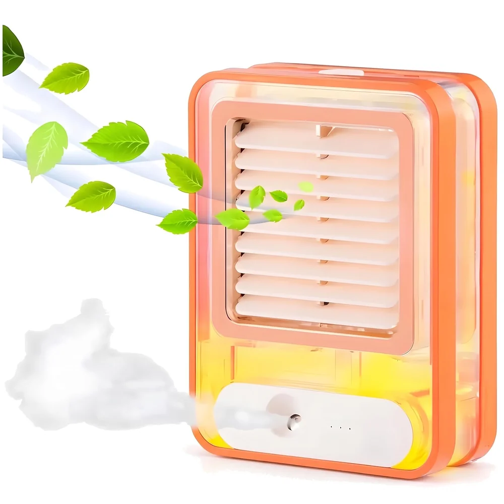 Mist Fan Desk Fan with Mist Spray, LED Night Light, Electric Battery Operated Water Misting Fan, Portable Quiet Mini Desktop Table Cooling Fan with Mister for Office, Camping,Indoor