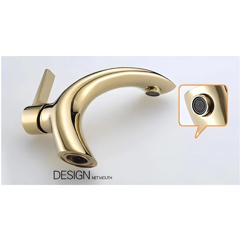 Golden Basin Tap Faucet Mixer Curved for Bathroom Toilets Wash basins Hot and Cold Water 18 x 17 cm (Golden Curve)