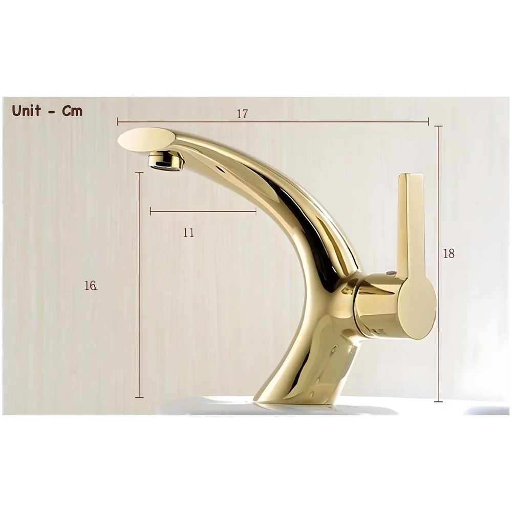 Golden Basin Tap Faucet Mixer Curved for Bathroom Toilets Wash basins Hot and Cold Water 18 x 17 cm (Golden Curve)