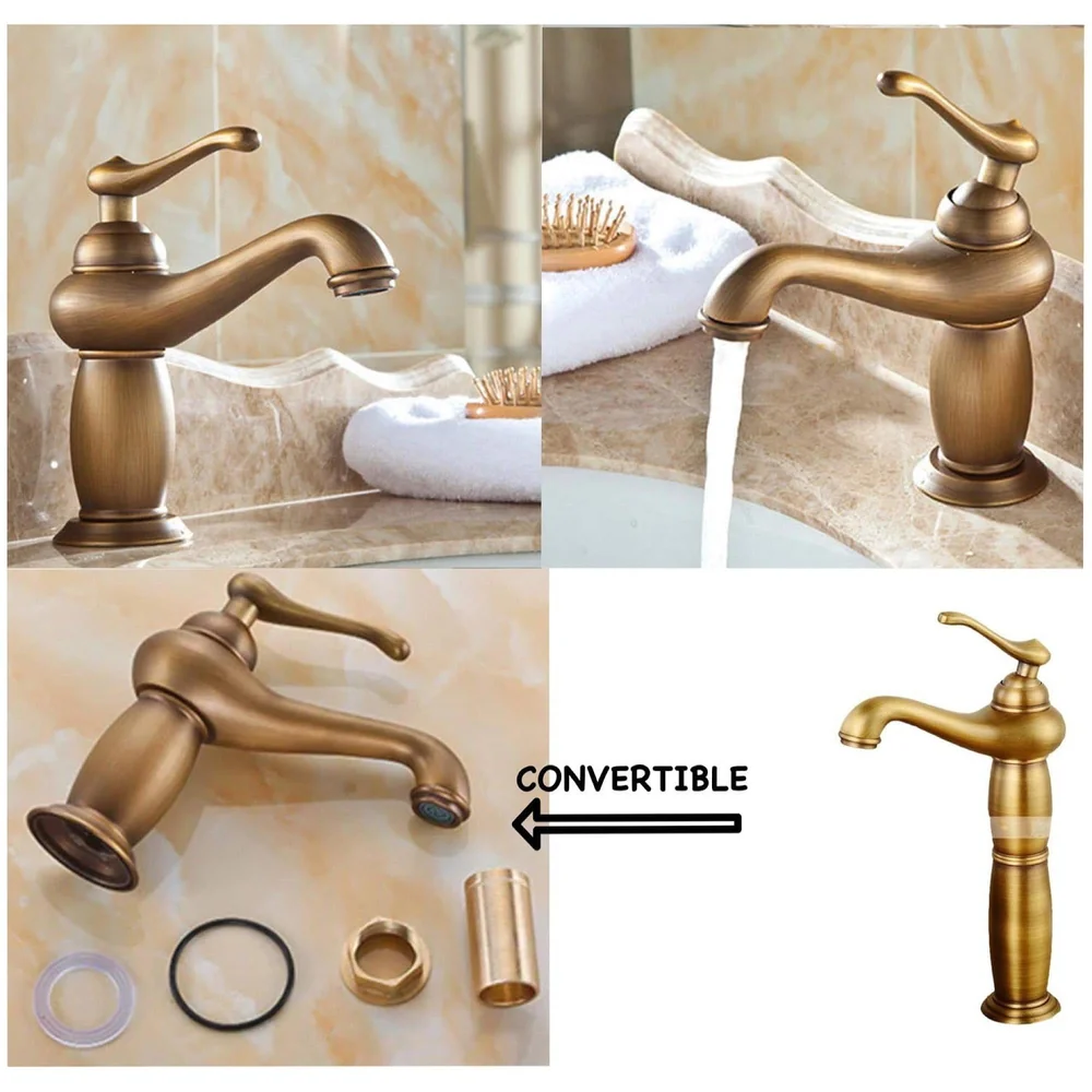 Antique Tap Faucet Basin Mixer for Bathroom Toilets Brown, Brass Material 30 cm Height 12 inches with Pipes