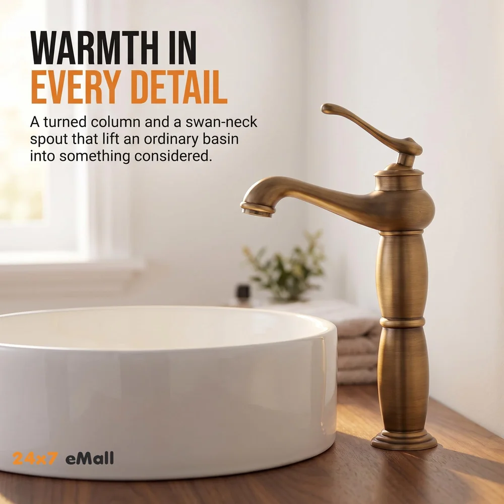 Antique Tap Faucet Basin Mixer for Bathroom Toilets Brown, Brass Material 30 cm Height 12 inches with Pipes
