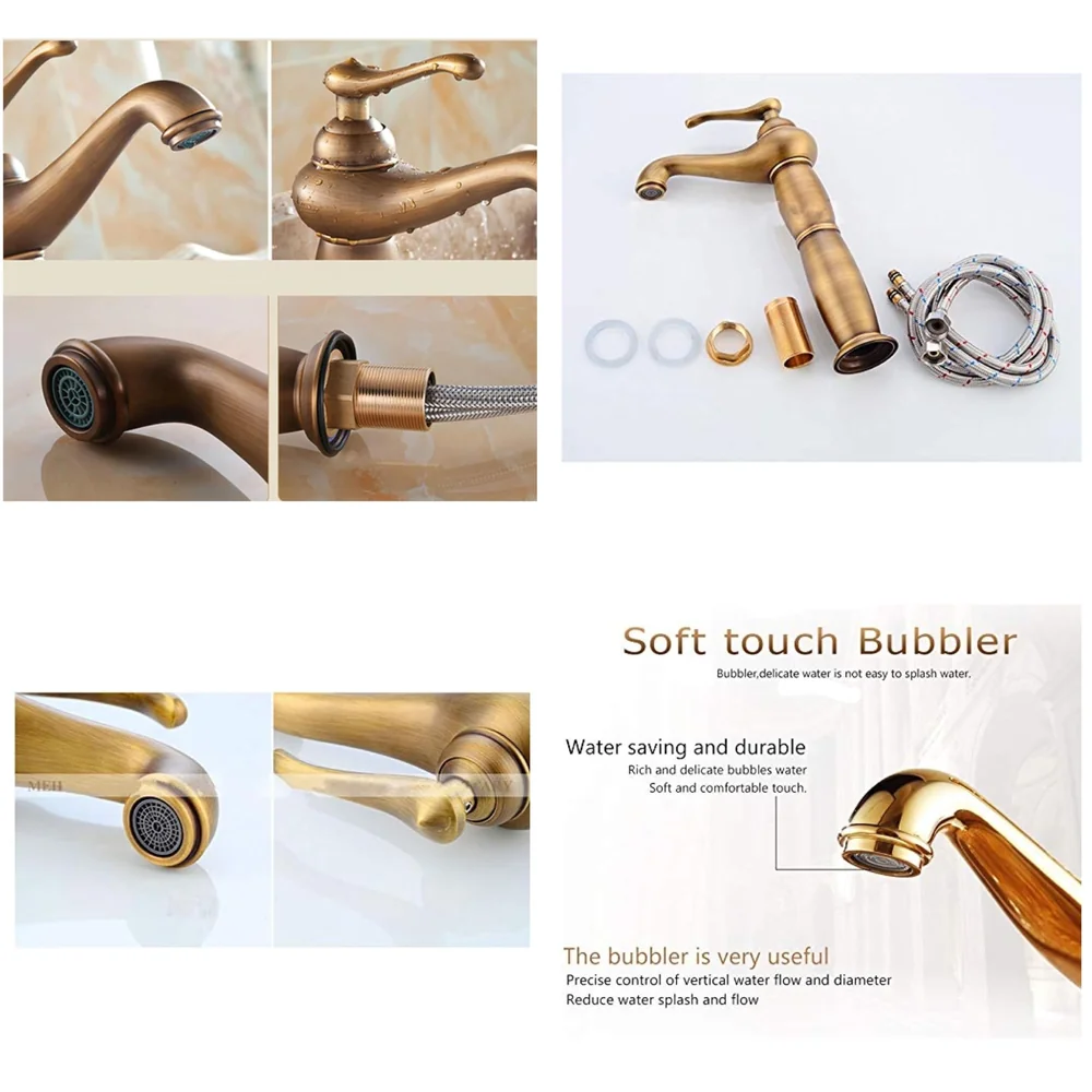 Antique Tap Faucet Basin Mixer for Bathroom Toilets Brown, Brass Material 30 cm Height 12 inches with Pipes