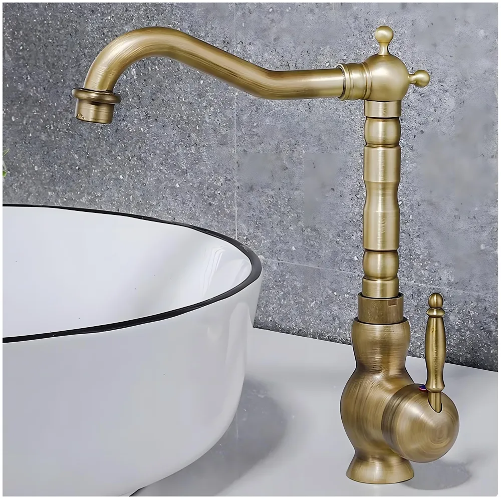 Antique Brown Tall Long Neck Faucet Single Lever Basin Mixer Tall, Brass, for Bathroom Washbasins Toilets 12 Inch Height, 8 inch Long Nose Premium