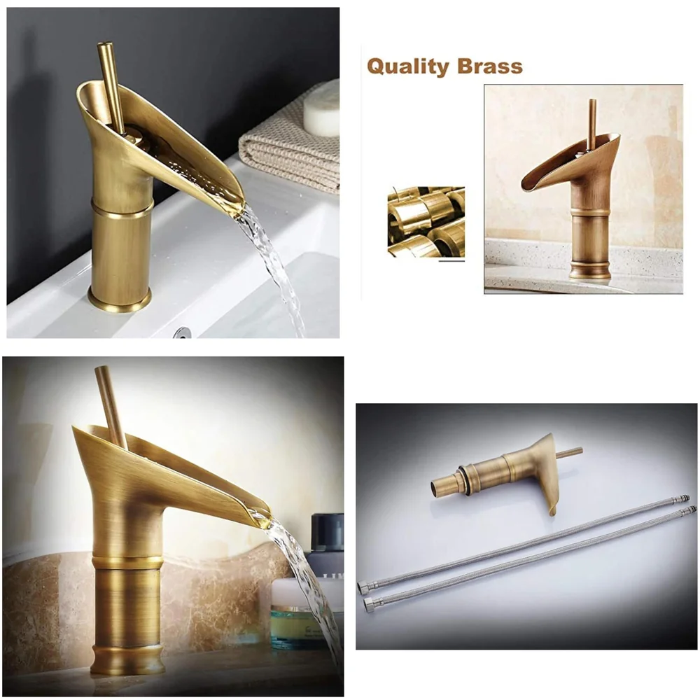 Antique Waterfall Basin Mixer Hot and Cold, 7 Inch Tall Basin Tap Faucet