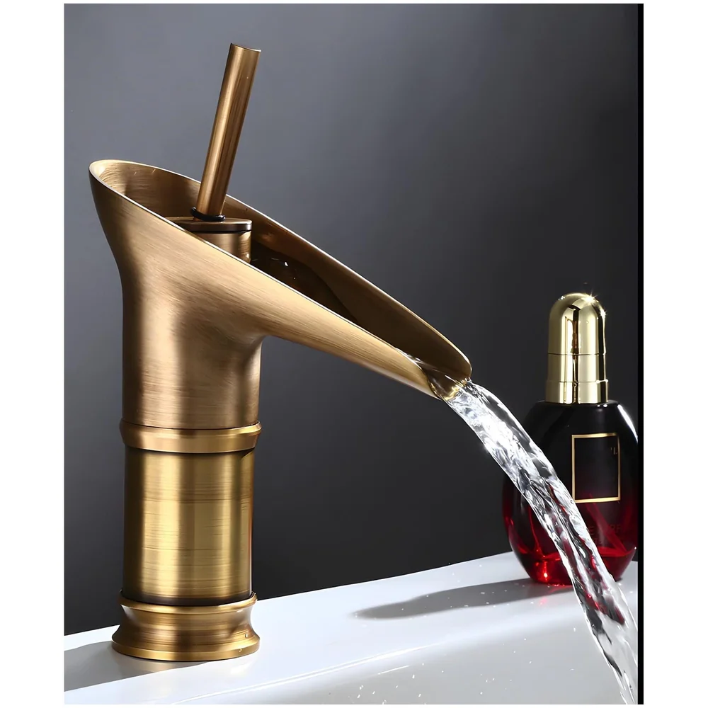 Antique Waterfall Basin Mixer Hot and Cold, 7 Inch Tall Basin Tap Faucet