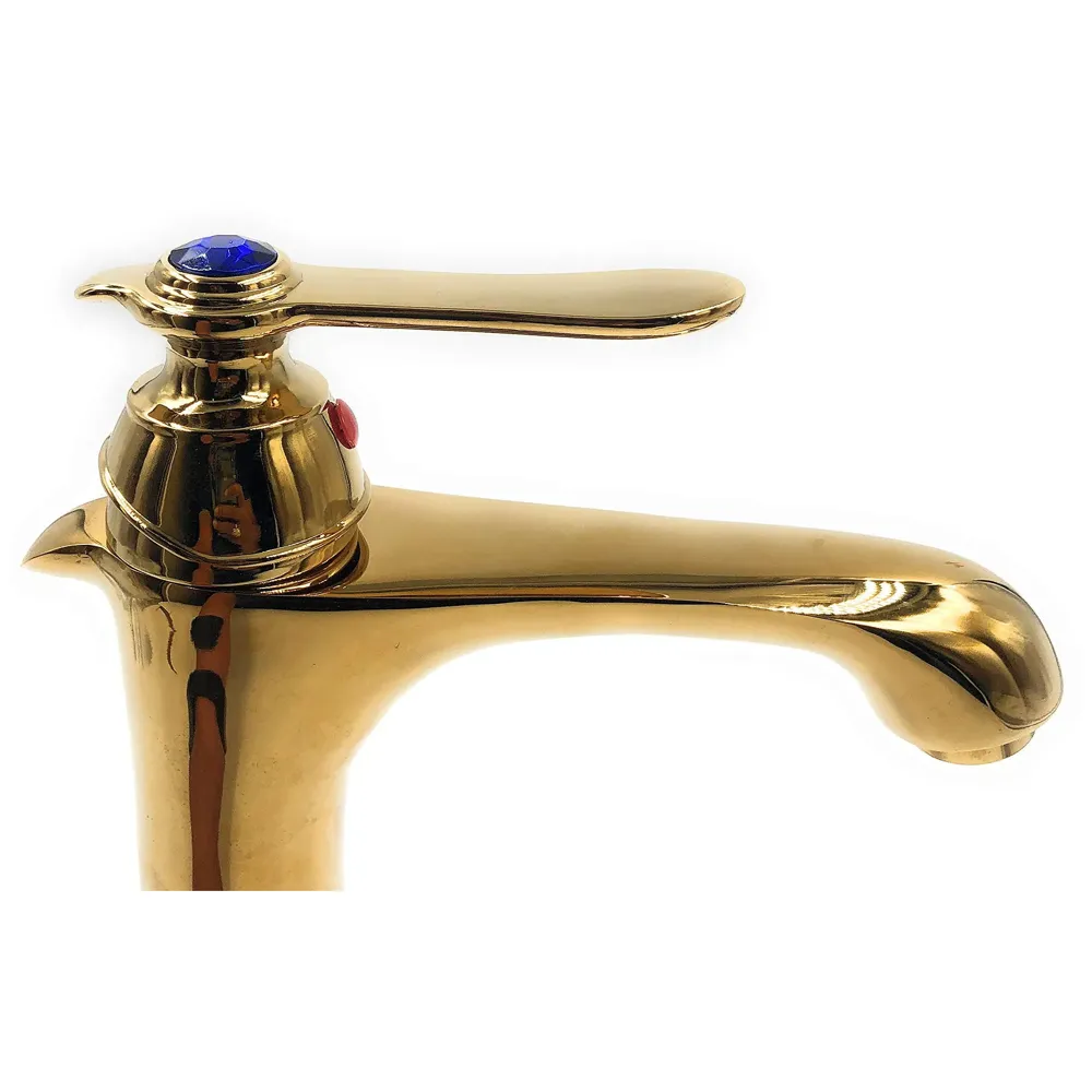 Premium Heavy Single Lever Basin Mixer ~ with 2 Braided Connection Pipes 450mm (Without pop-up) (Arabian Gold)