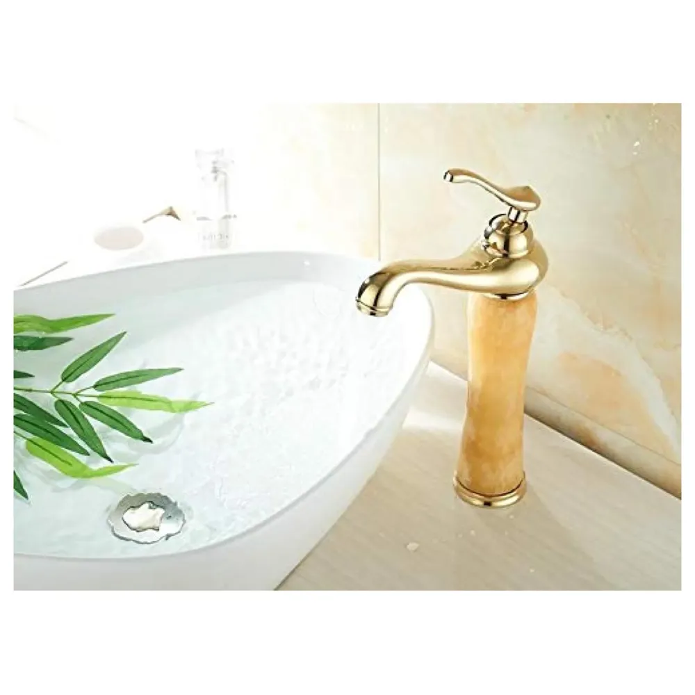 Gold Marble Onyx Basin Tap Mixer Faucet for Bathroom Toilet Wash Basin HOt and Cold Water ~ with 2 Braided Connection Pipes 450mm (Onyx)