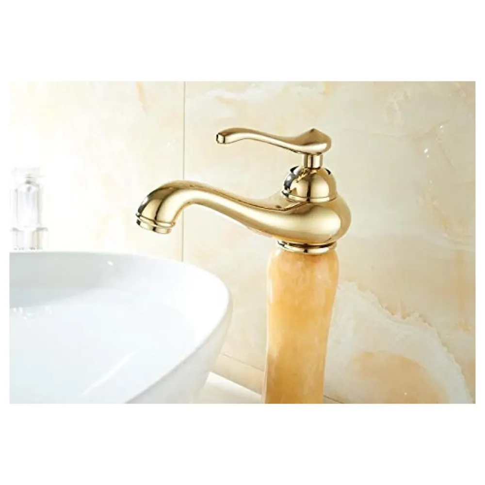 Gold Marble Onyx Basin Tap Mixer Faucet for Bathroom Toilet Wash Basin HOt and Cold Water ~ with 2 Braided Connection Pipes 450mm (Onyx)