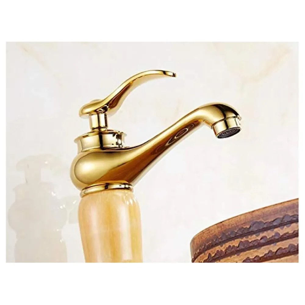 Gold Marble Onyx Basin Tap Mixer Faucet for Bathroom Toilet Wash Basin HOt and Cold Water ~ with 2 Braided Connection Pipes 450mm (Onyx)